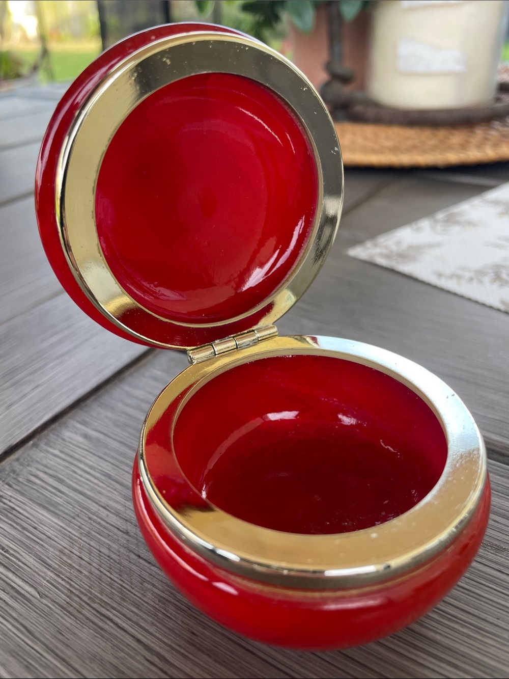Red handcarved Alabaster Trinket Box with Gold Accent - Home Accents